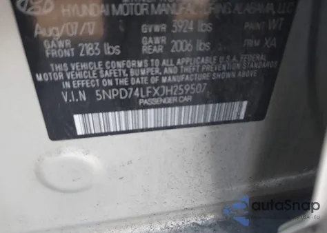 2018 Hyundai Elantra Se z USA, uszkodzony, nr VIN 5NPD74LFXJH259507